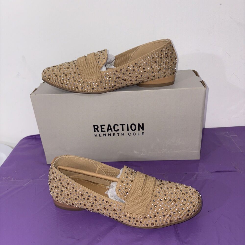 Kenneth Cole Reaction Unity Loafer Biscuit Knit 6‎ Med New in Box Bling